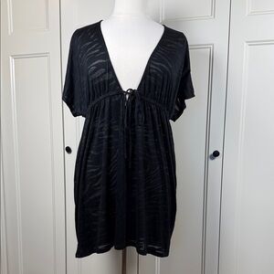 Black Short-Sleeve Swim Cover-Up Tunic